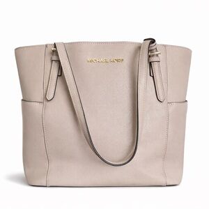 Michael Kors Charlotte Large Top Zip Tote Blush Saffiano Faux Leather Gold Hw